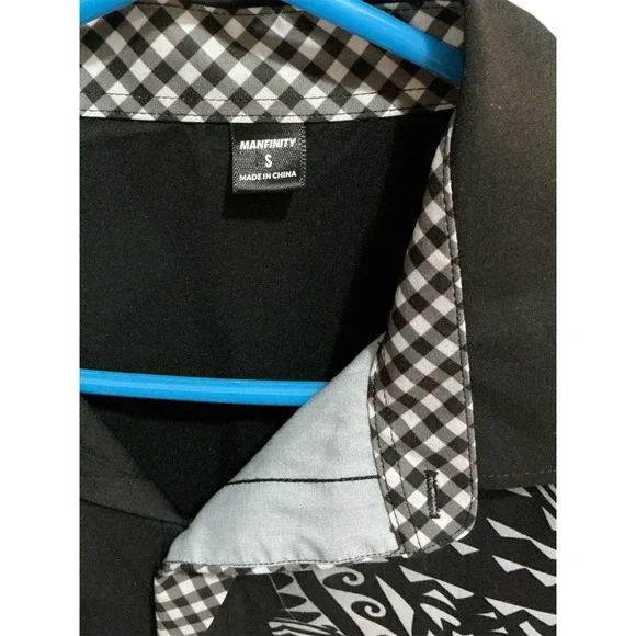 Manfinity Mens Tribal Graphic Print Button Up Shirt Black White Long Sleeve S - Picture 4 of 5